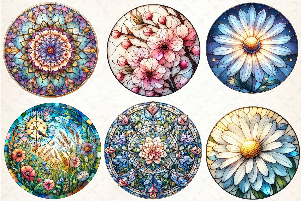 Round Flower Stained Glass Clipart, an Illustration by DreamCafeArt (Photo 3 of 5)