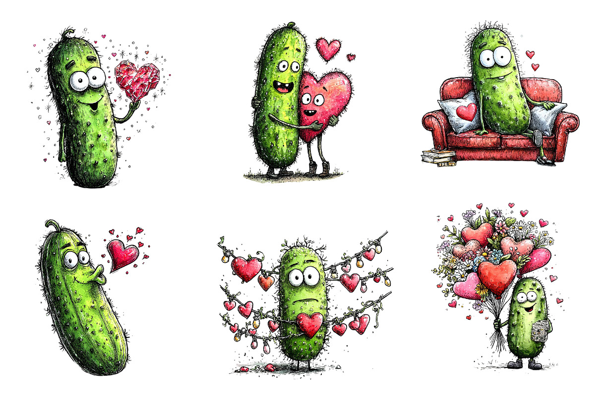 Whimsical Pickle Valentine's Clipart, an Illustration by Dream Creation (Photo 3 of 7)