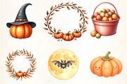 Watercolor Cozy Halloween Clipart, an Illustration by CrexoraLab (Thumbnail 2 of 5)