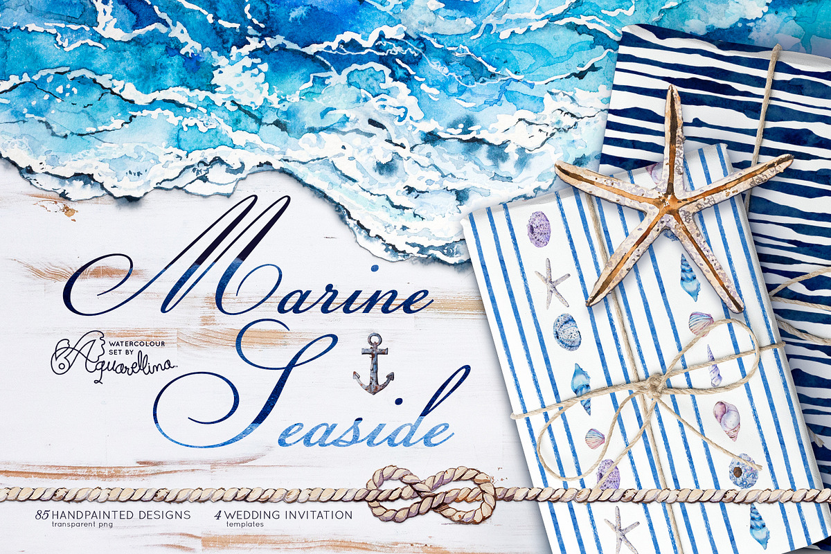 Marine Seaside Nautical set, an Object Graphic by Aquarellina (Photo 1 of 12)