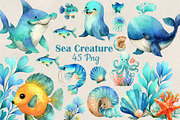 Sea Creature Clipart, an Illustration by DreamCafeArt (Thumbnail 1 of 7)