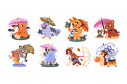 Animals with umbrella under rain set, an Animal Illustration by PaperTrident (Thumbnail 1 of 9)