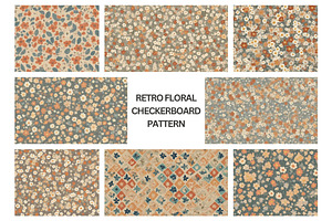 42 Retro Floral Checkerboard Pattern, a Pattern Graphic by adenpinkstore