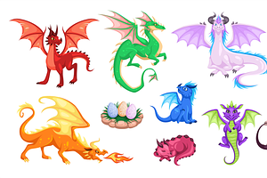 Magic Dragons. Fantasy Funny Creatur