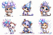 Whimsical Birthday cat Clipart, a Seasonal Illustration by Designworld (Thumbnail 2 of 9)