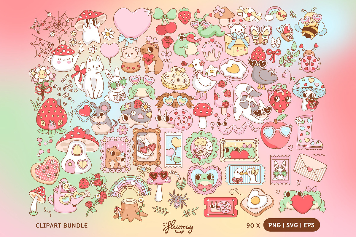 Love in Bloom - Valentine Cliparts, an Animal Illustration by Huxmay (Photo 2 of 7)