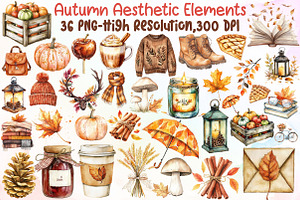 Autumn Aesthetic Elements Clipart, an Illustration by Sublimation Artist