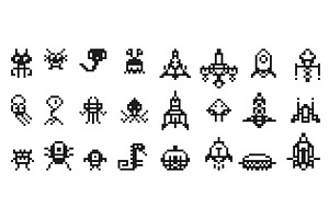 Pixel space invaders. Arcade game 8, an Illustration by Valerie Bodnar