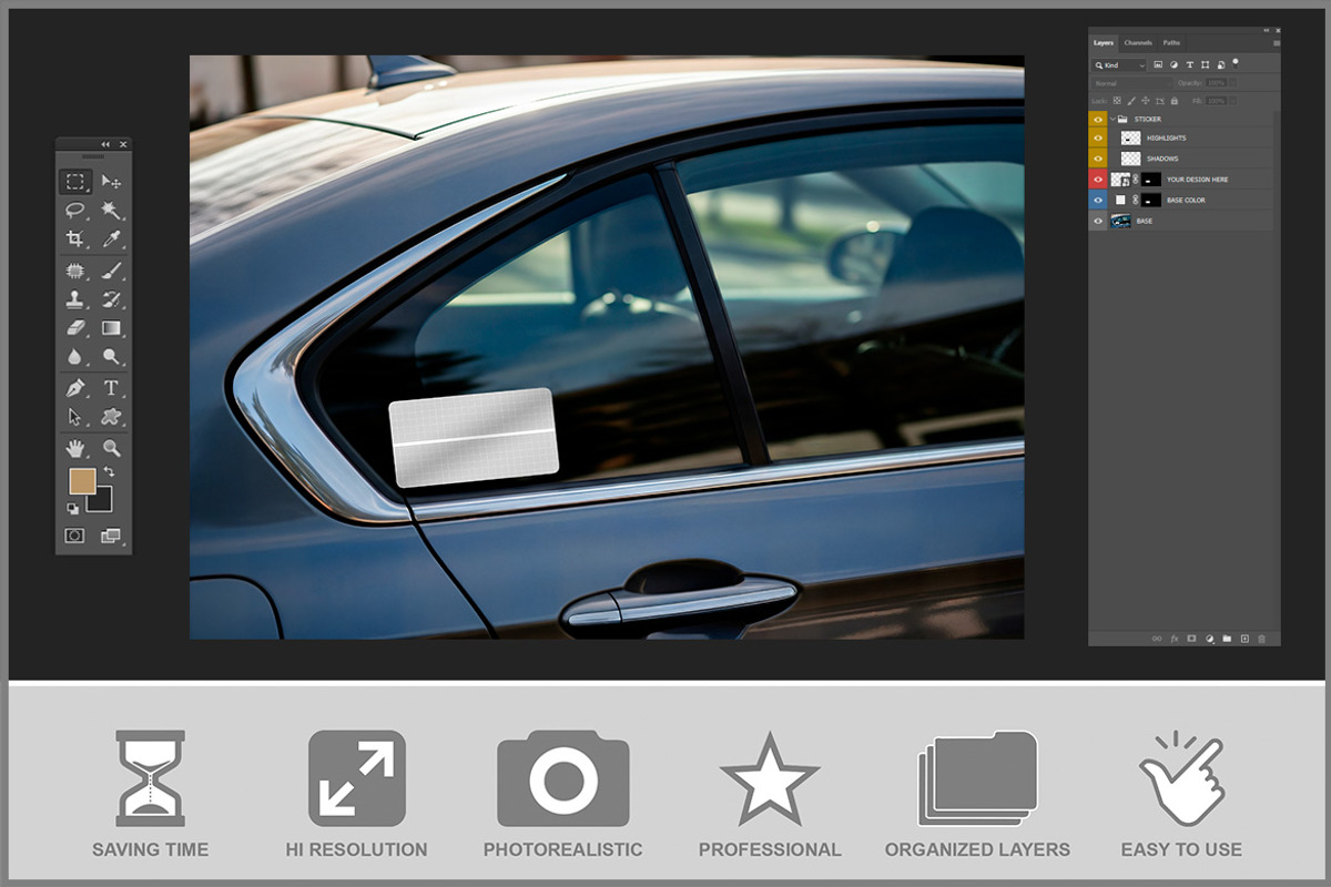 Sticker on Car Window Mockup PSD, an Advertising Mockup by Bruno's Shop