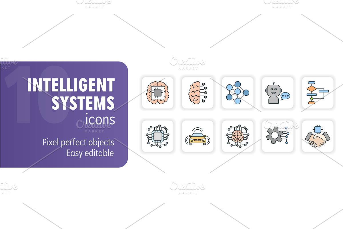 Set of 10 intelligent systems filled, a Technology Illustration by Aimagenarium@gmail.com