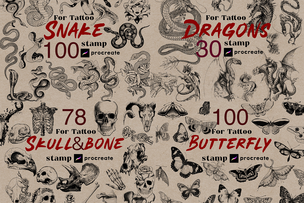 Procreate 1100 Tattoo Snake Witch, a Brush Add-On by ArtPrintBabe (Photo 5 of 6)