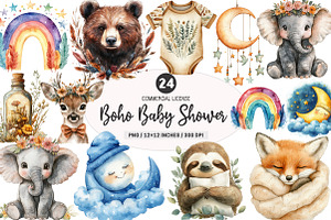 Baby Shower Clipart,Boho Nursery PNG, an Illustration by SinaCreation