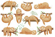 Watercolor Sloths Clipart, an Animal Illustration by Doodle and Stitch (Thumbnail 2 of 2)