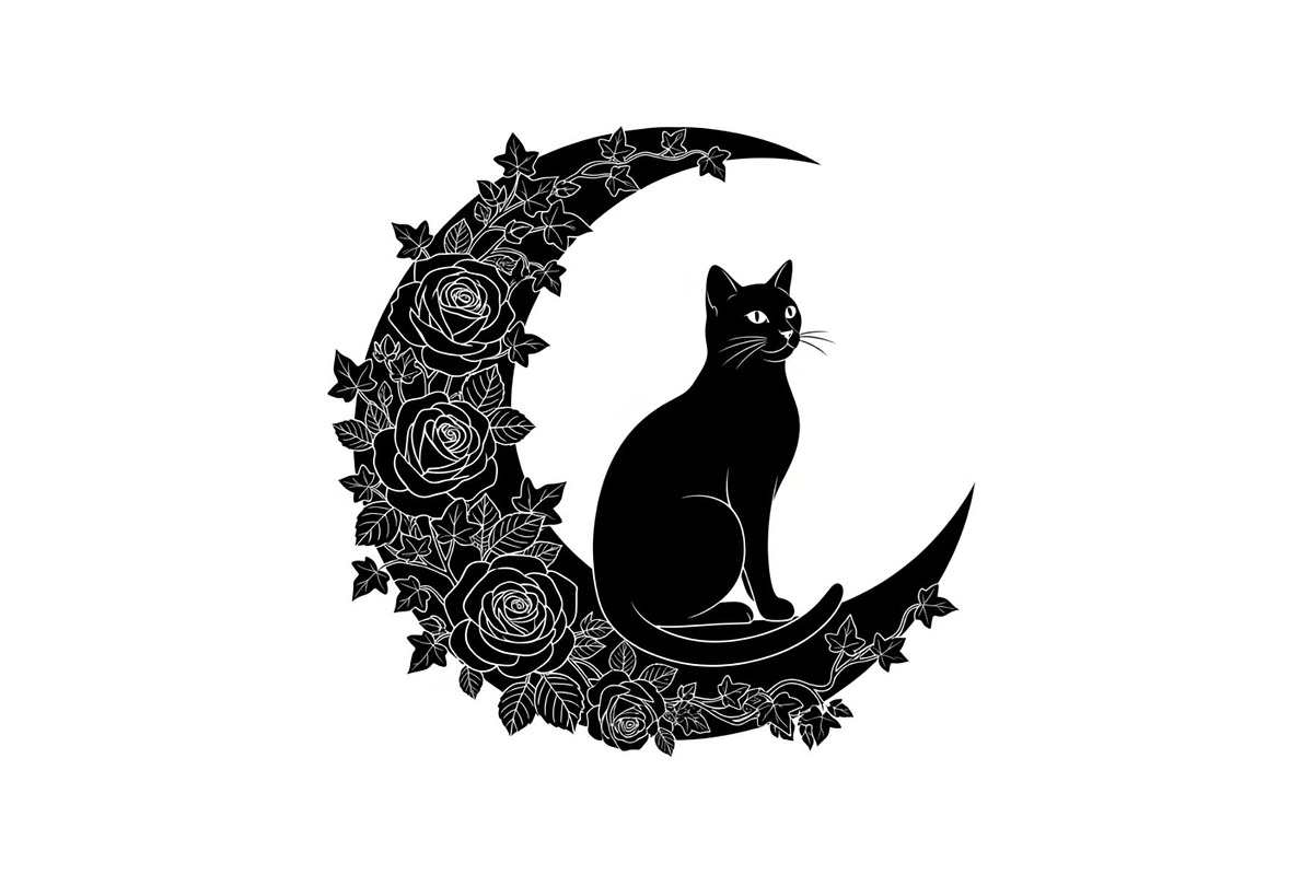 Cat on Crescent Moon Bundle, an Illustration by jahid234 (Photo 26 of 31)