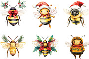 Watercolor Cute Christmas Bee PNG, a Work Illustration by CraftArtStudio (Thumbnail 3 of 6)