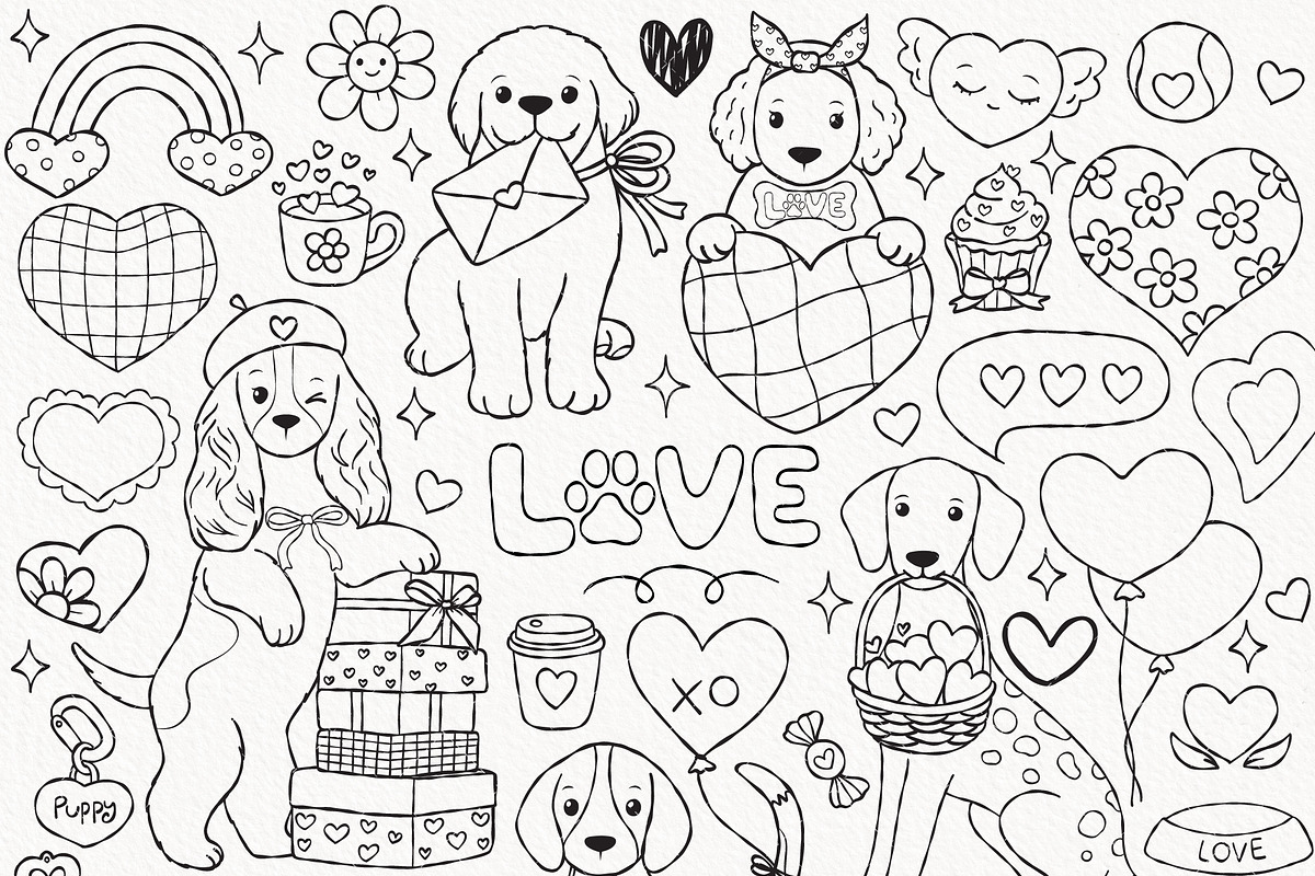 Valentine Puppy Outline Clipart, an Animal Illustration by TitaLivingArt (Photo 2 of 9)