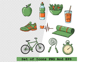 Set of healthy lifestyle vector, an Icon by one-touch
