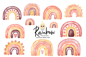 Watercolor red rainbow clipart