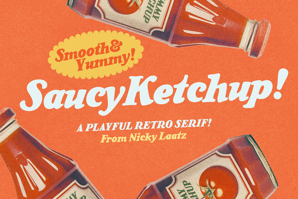 Saucy Ketchup! A Retro Serif, a Serif Font by Nicky Laatz (Photo 1 of 20)