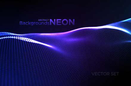 Abstract neon wave backgrounds set