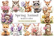 Spring Woodland Animal with Bouquet, a Seasonal Illustration by DreamArtGraphic (Thumbnail 1 of 4)