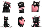 Quirky Valentine Black Cat Clipart, an Illustration by Dream Creation (Thumbnail 4 of 7)