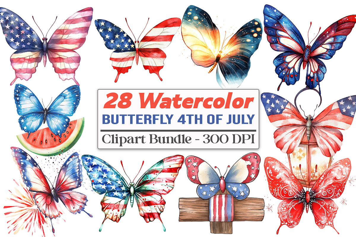 Watercolor Butterfly 4th Of July, an Illustration by DreamCafeArt (Photo 1 of 5)