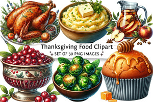 Watercolor Thanksgiving Food Clipart, an Illustration by DreamPrint404