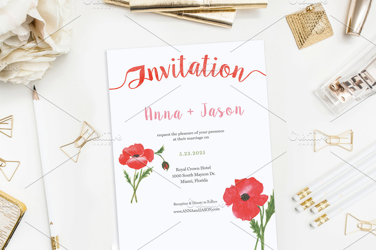 Poppy Watercolor Wedding Invitation, an Invitation Template by Love Design (Photo 3 of 7)