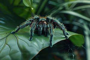 Big tarantula spider on green leaf, an Animal Photo by AlyaAnd