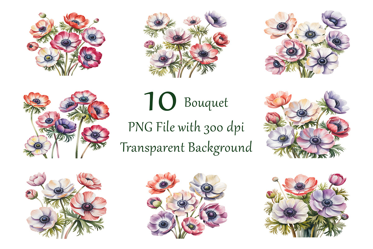 Anemone Watercolor Floral Clipart, a Decorative Illustration by ForhadGFX (Photo 3 of 14)