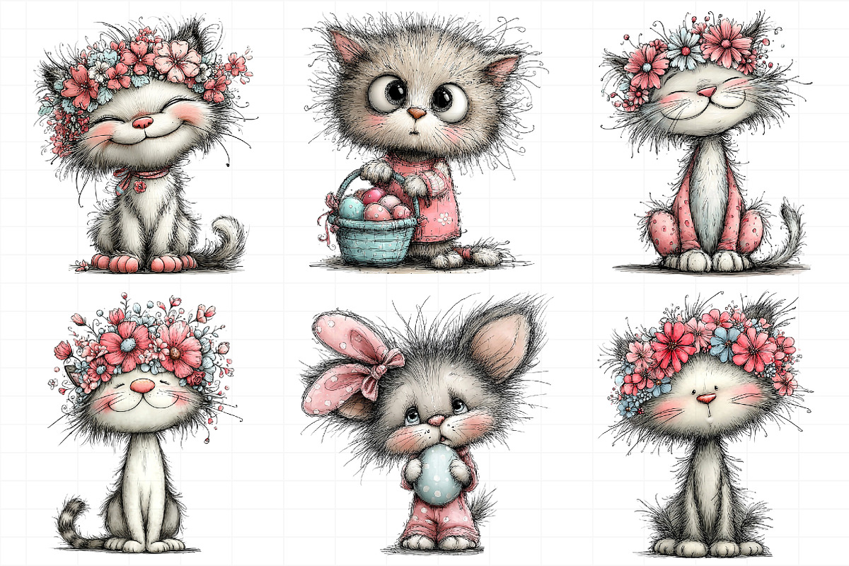 Whimsical Easter Cats Clipart, an Illustration by Daily.Designs (Photo 7 of 8)