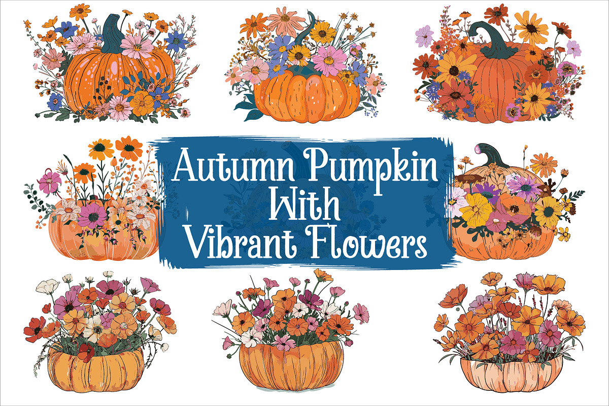 Autumn Pumpkin Floral Clipart, an Illustration by Designs_River (Photo 1 of 10)