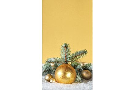 Golden baubles with fir twigs, gold, a Holiday Photo by tilialucida