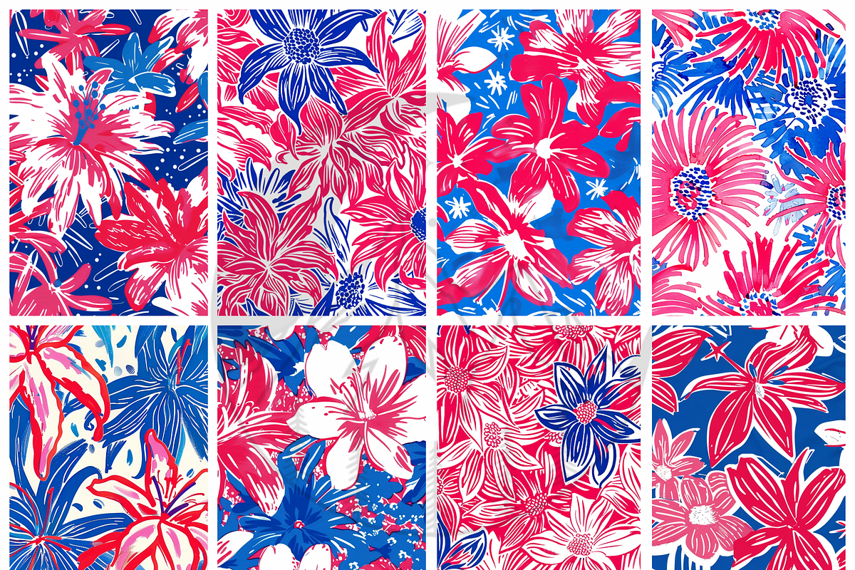Preppy Red, White, Blue Flowers, a Pattern Graphic by Paper & Pattern Studio (Photo 2 of 8)