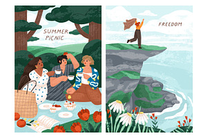 People In Nature Summer Cards Set