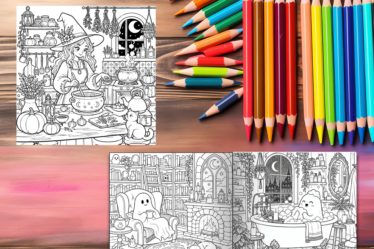 80 Cute Spooky Coloring Pages Bundle, a Brochure Template by LA Design (Photo 9 of 10)