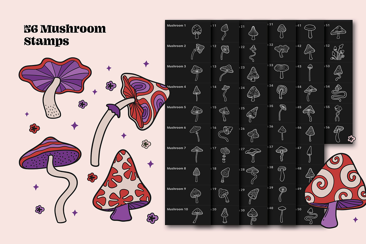 Groovy Procreate Forest & Mushrooms, a Brush Add-On by Pencil Twist (Photo 2 of 9)