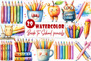 Back to School pencils Clipart, an Illustration by Watercolor design