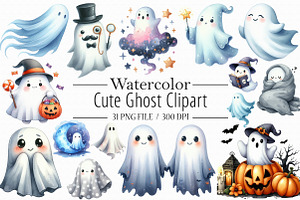 Watercolor Cute Ghost Clipart, an Illustration by Libby Wishes