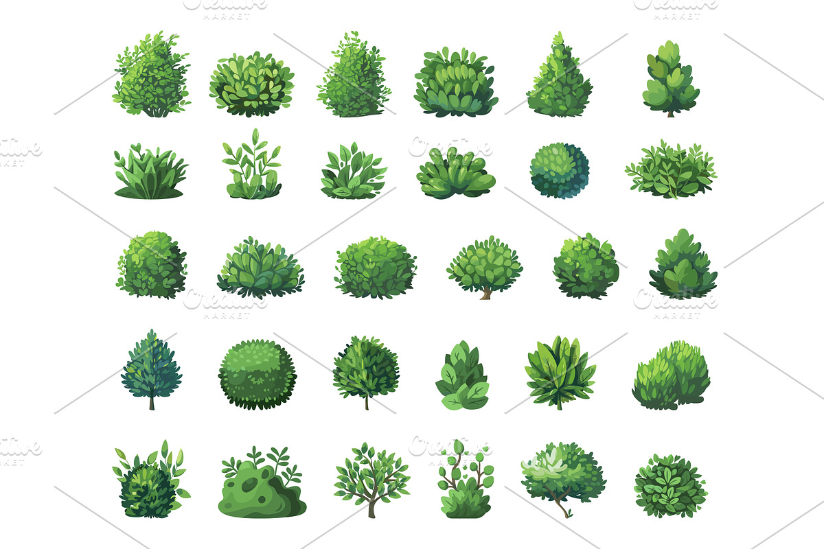 Cartoon Different Green Bushes Icon, an Object Illustration by LadadikArt