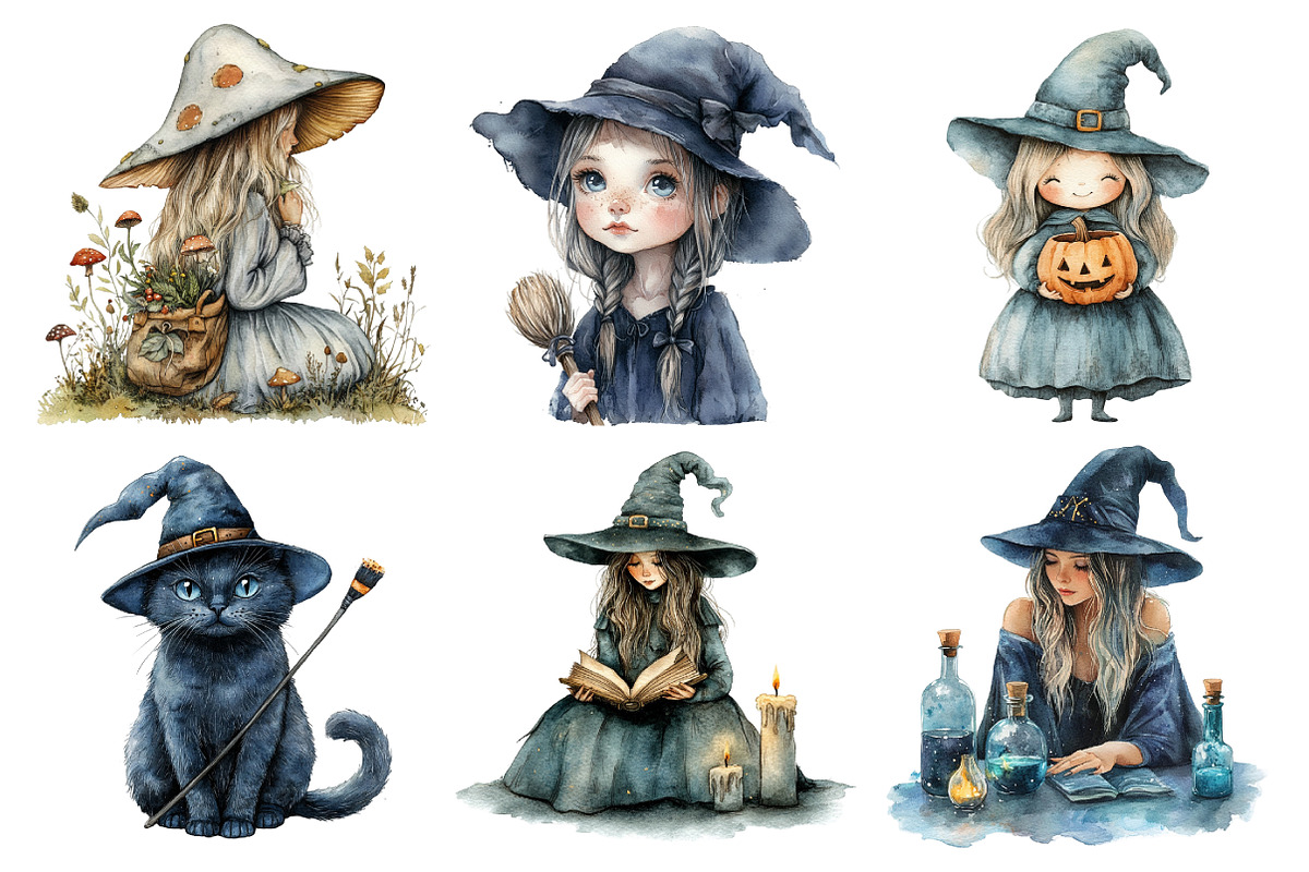 Watercolor Halloween Witch Clipart, an Illustration by Daily.Designs (Photo 5 of 5)
