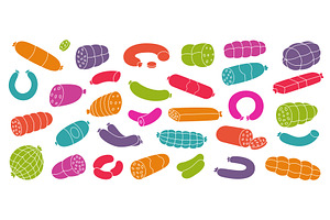Fresh sausages set. Meat sausages, a Food Illustration by GraphiShop