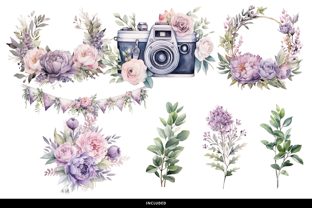 Purple Watercolor Floral & Patterns, a Decorative Illustration by illuztrate (Photo 9 of 9)