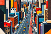 Cubist Surrealism Retro City, a Technology Illustration by Sharon Schwalbe (Thumbnail 1 of 2)