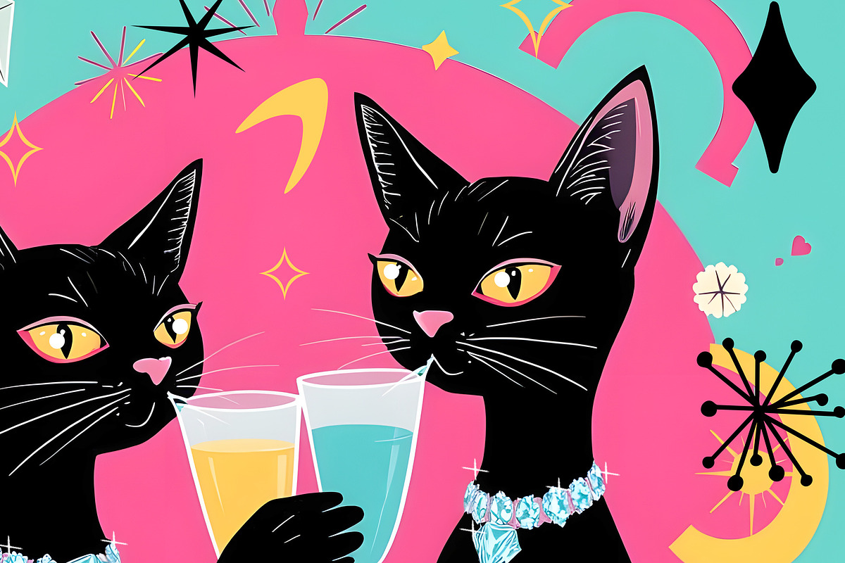 Retro 60s Party Cats, an Animal Illustration by Sharon Schwalbe (Photo 1 of 2)