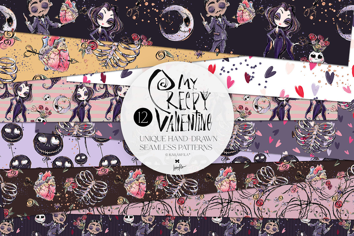 Funny Gothic Valentine Patterns, a Pattern Graphic by KaramfilaS (Photo 1 of 16)