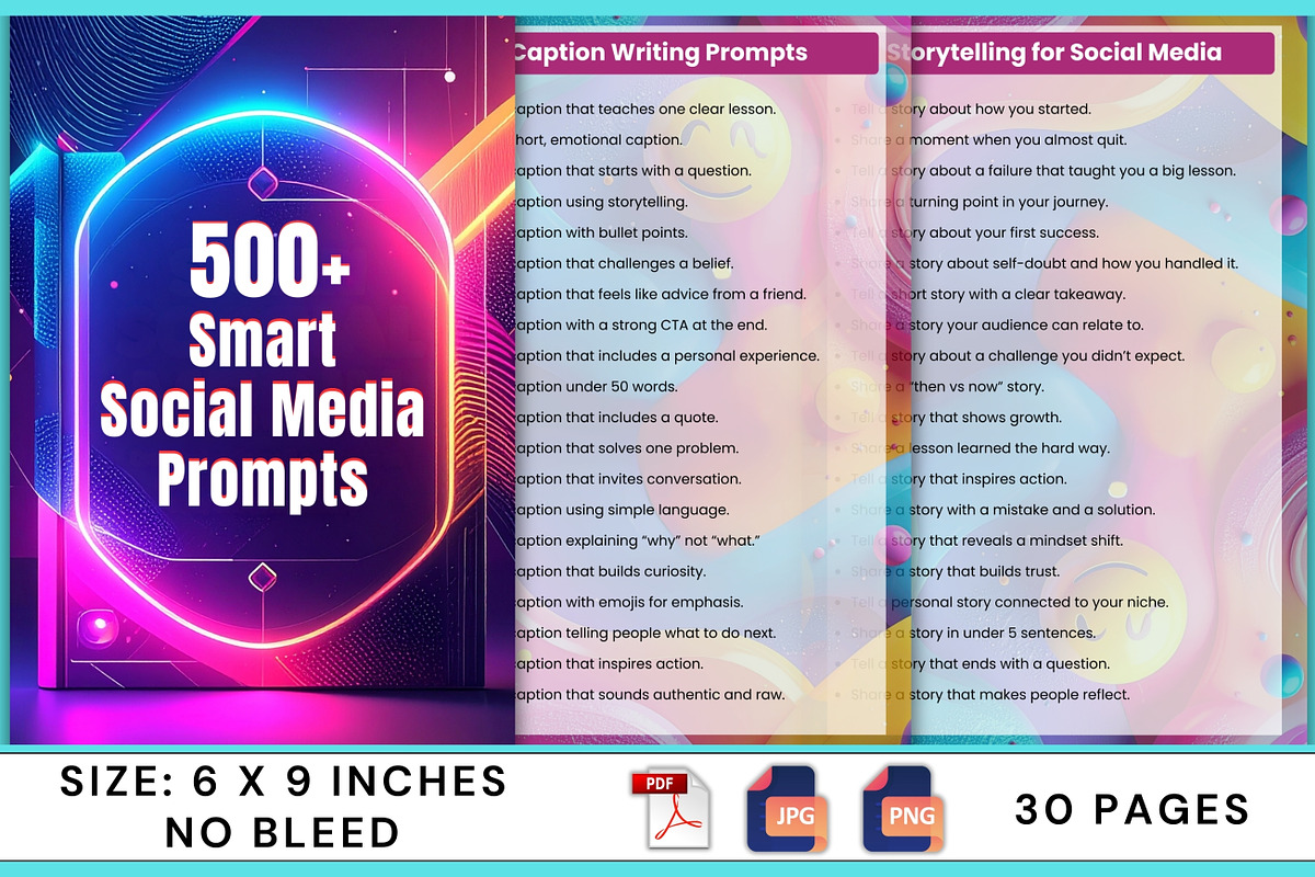 500+ Smart Social Media Prompts, a Stationery Template by Designmela01