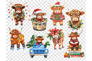 Christmas Highland Cows Clipart, a Seasonal Illustration by GlamArtZhanna (Thumbnail 5 of 6)