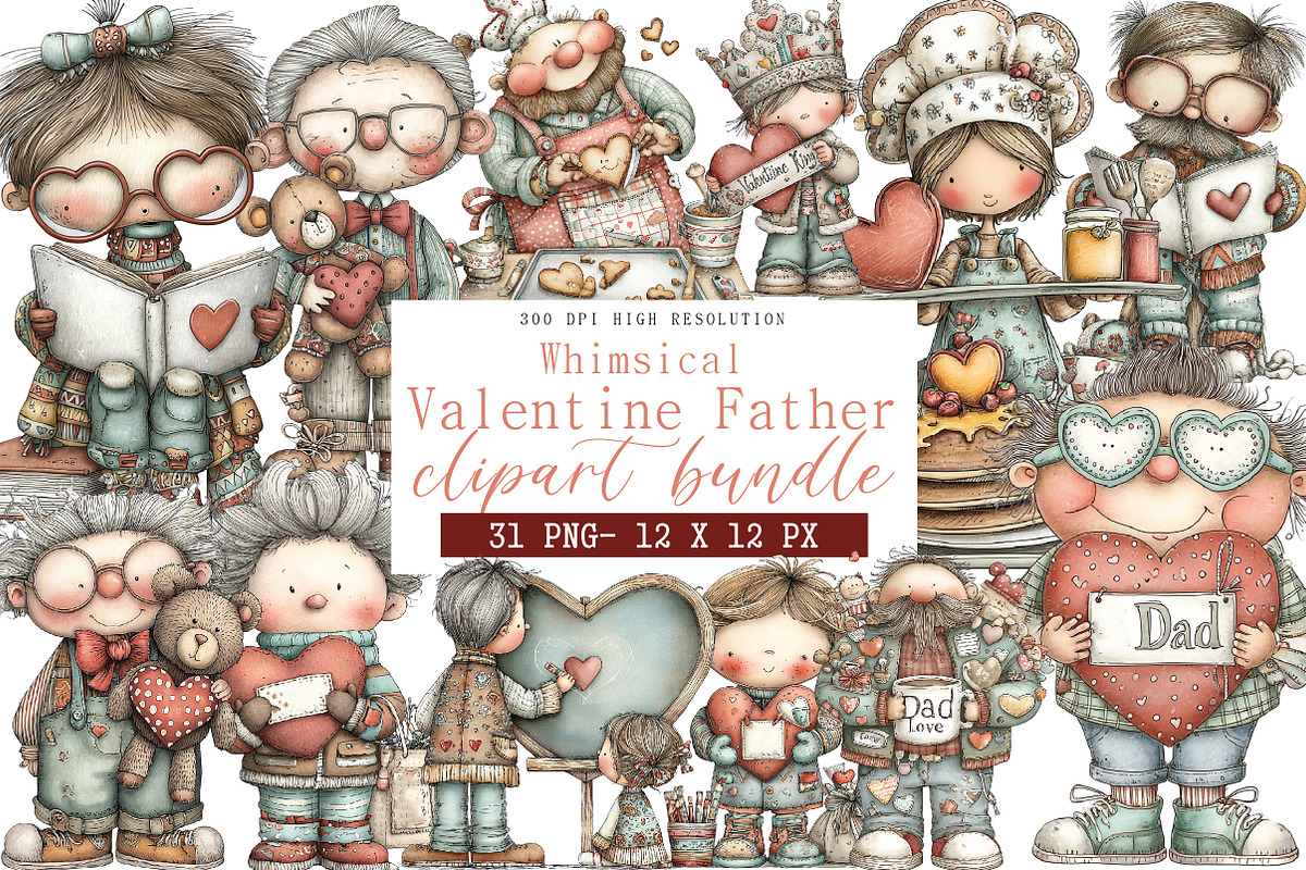 Whimsical Valentine Father Clipart, an Illustration by DreamArtGraphic (Photo 1 of 4)